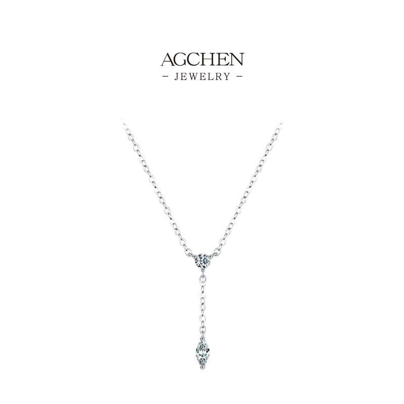 AGCHEN Round and Baguette Zircon Necklace Modern Statement Piece AGRHN1741