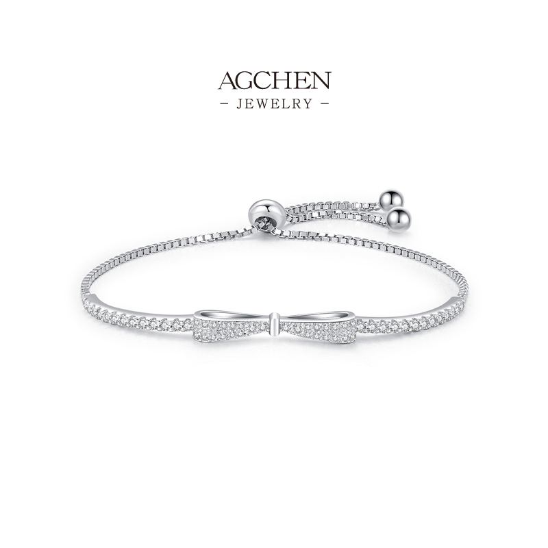 AGCHEN Bow Knot Bracelet 925 Sterling Silver Romantic Gift Jewelry AGS3666
