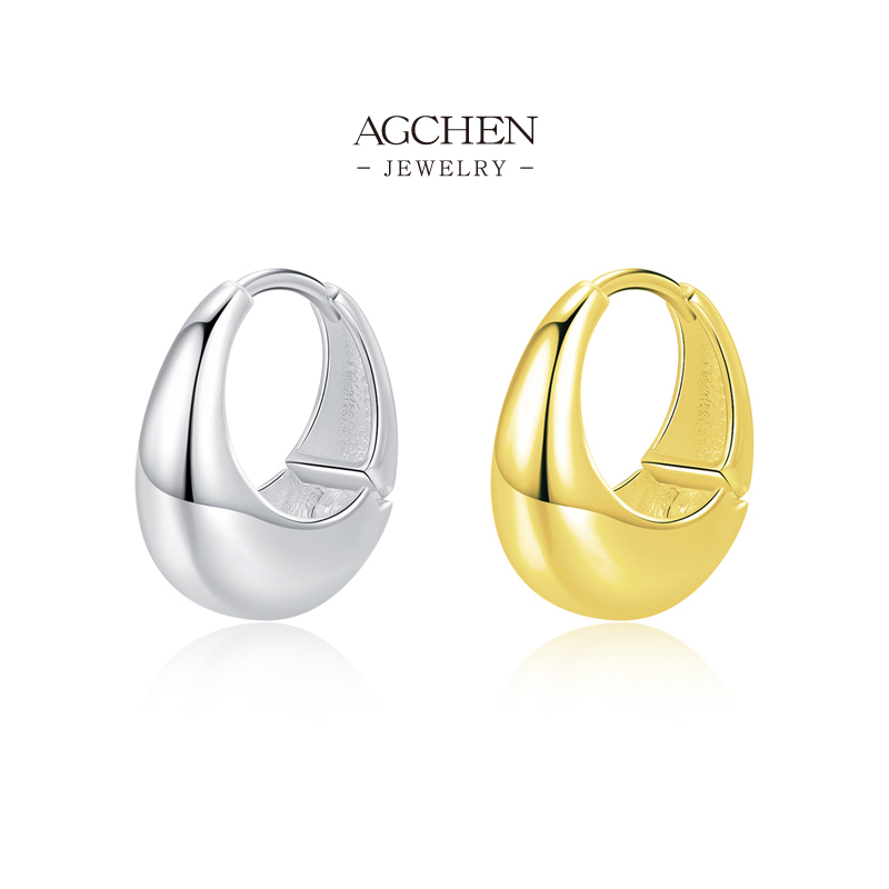 AGCHEN Mirror Finish Hoop Earrings Gold Plated Timeless Best Seller Jewelry AGRHE1535