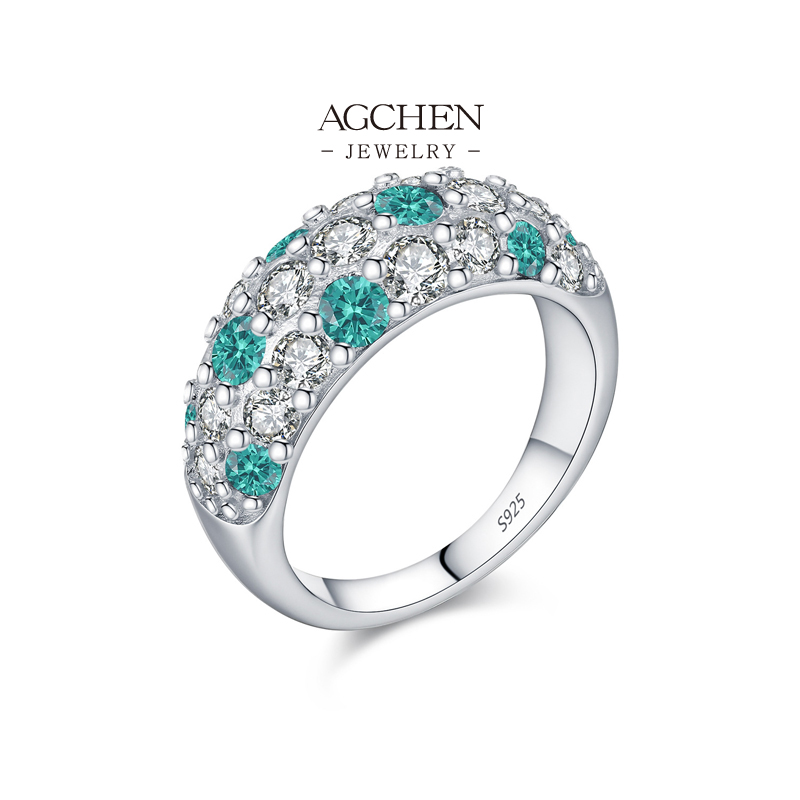 AGCHEN JEWELRY Emerald Zircon Statement Ring 925 Sterling Silver Regal Garden Jewelry AGRHR2006 