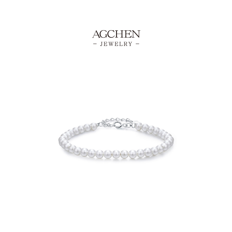 AGCHEN Pearl Strand Bracelet 925 Sterling Silver Classic Graduated Jewelry AGS7264