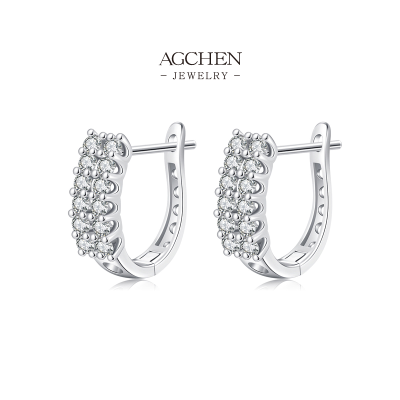 AGCHEN Full Zircon Clip-On Earrings 925 Silver Plated Crystal Glamour Event Jewelry AGRHE1830