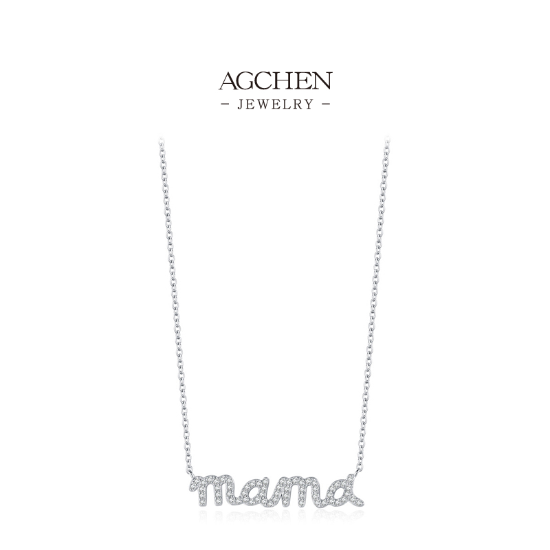 AGCHEN Mama Pendant Necklace in 925 Sterling Silver Personalized Mom Gift AGRHN1412
