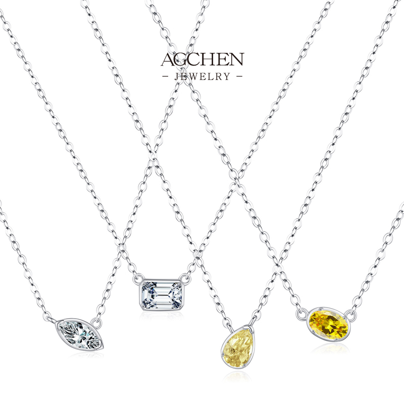 AGCHEN 925 Silver Elegant Baguette Cut White Zircon Necklace for Women AGRHN1629