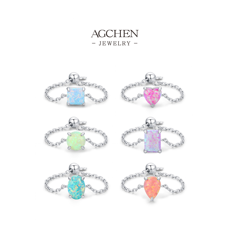 AGCHEN JEWELRY Adjustable Opal Ring 925 Sterling Silver Magic Slide Jewelry AGRHR1320