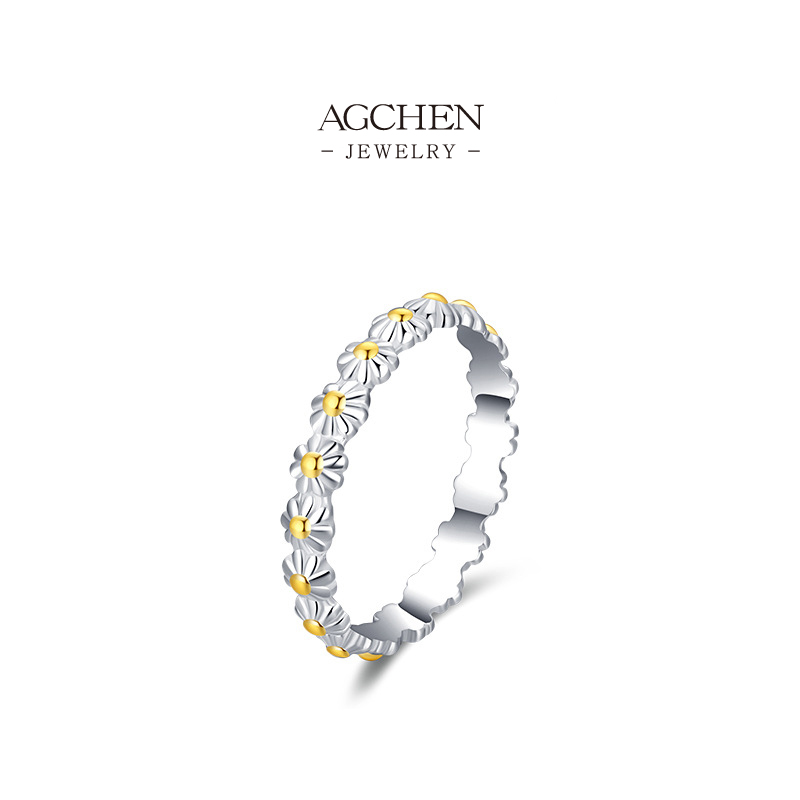 AGCHEN JEWELRY Two Tone Plated Ring 925 Sterling Silver Dual Finish Luxury Jewelry AGRHR758