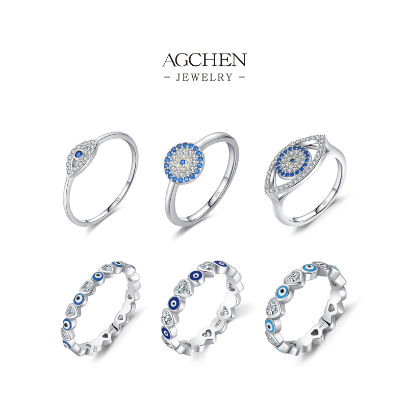 AGCHEN JEWELRY Evil Eye Ring 925 Sterling Silver Protective Talisman Jewelry AGRHR1392