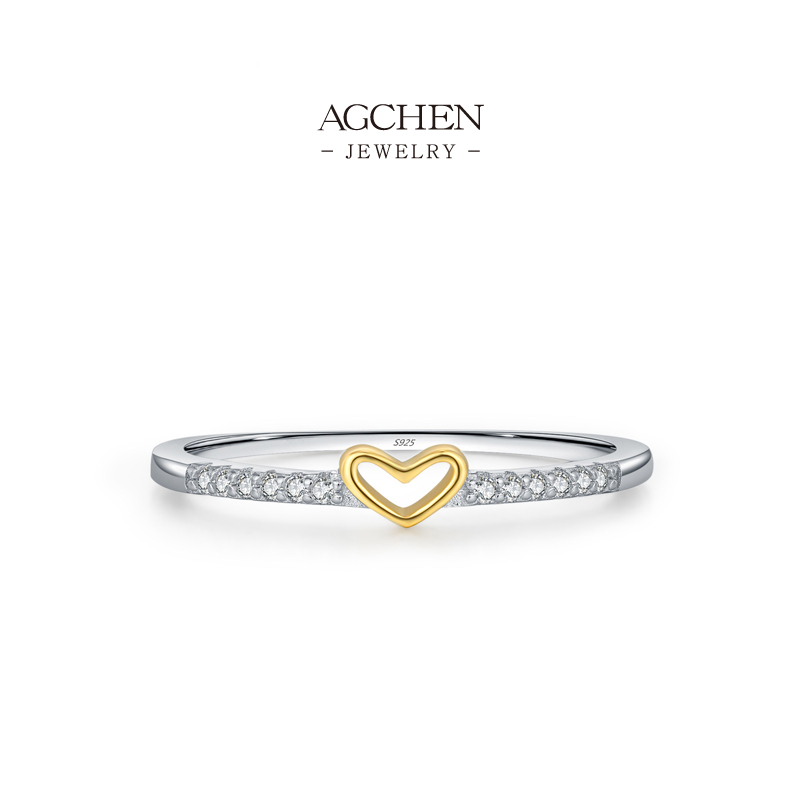 AGCHEN Heart Shaped Solitaire Ring 925 Sterling Silver Timeless Romance Jewelry AGRHR1757