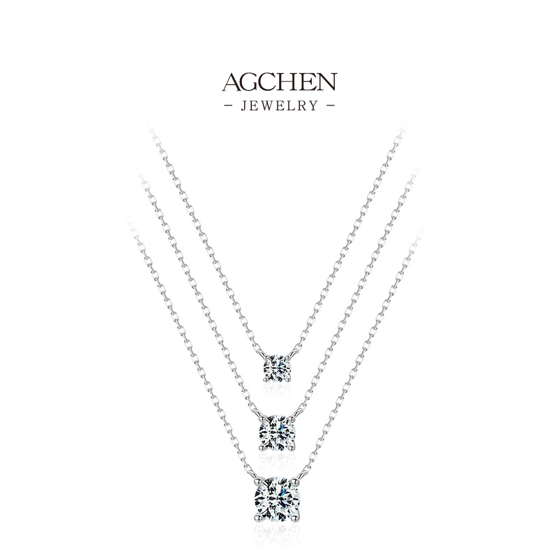 AGCHEN Three Sizes Round Zircon Necklace 925 Sterling Silver Customizable Jewelry Gift AGRHN745