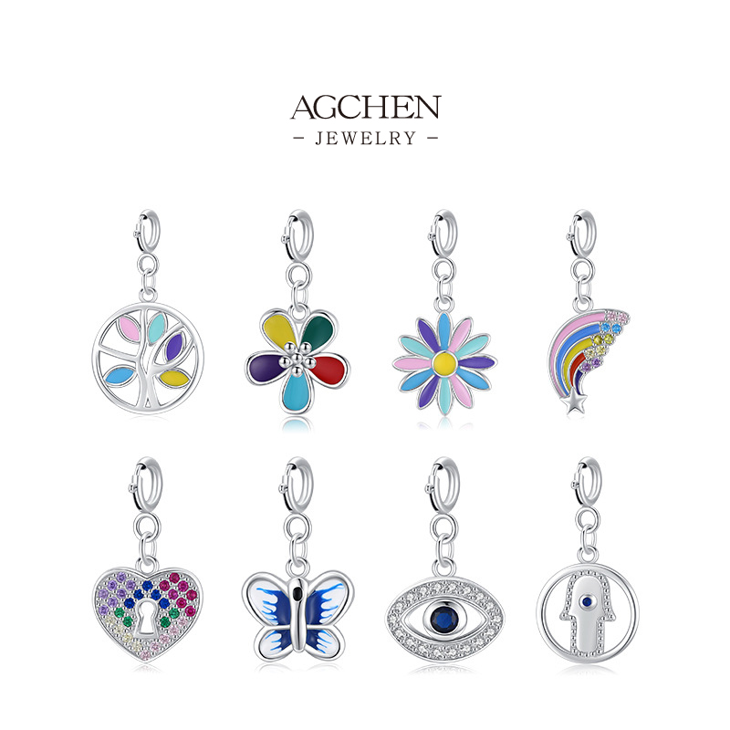 AGCHEN Colorful Epoxy Resin Round Pendant 925 Silver Vibrant Statement Jewelry AGRHN1128