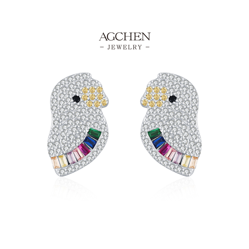 AGCHEN Adorable Bird Stud Earrings 925 Sterling Silver AGRHE1972