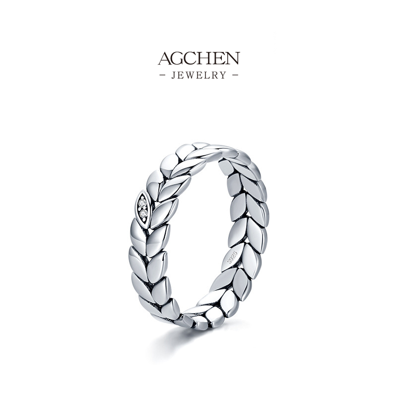 AGCHEN JEWELRY Vintage Carved Ring 925 Sterling Silver Antique Revival Jewelry AGRHR981