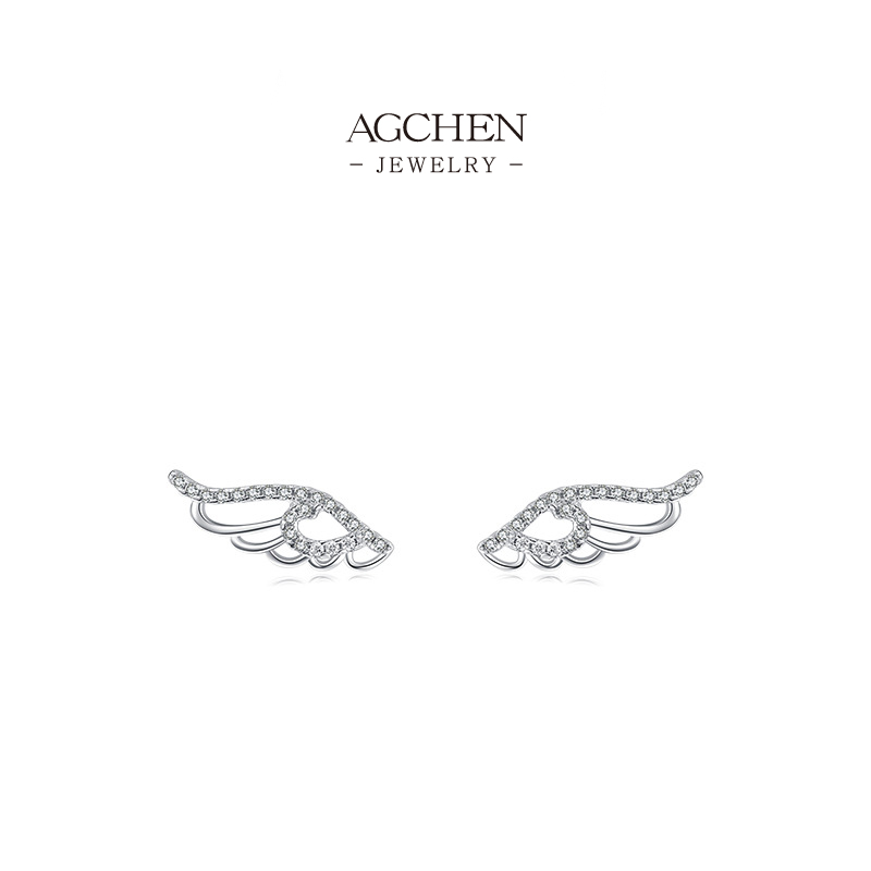 AGCHEN Winged Zircon Stud Earrings 925 Sterling Silver Angelic Inspiration Jewelry AGRHE651