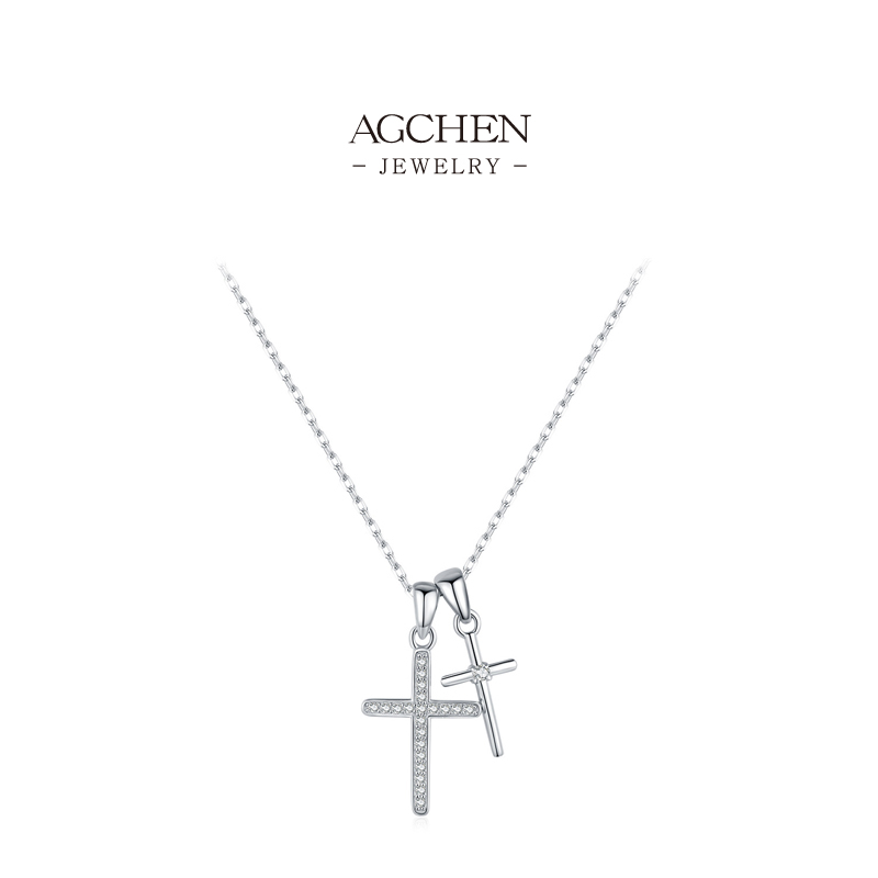 AGCHEN 925 Silver Round and Baguette Zircon Necklace Modern Statement Piece AGRHN1749