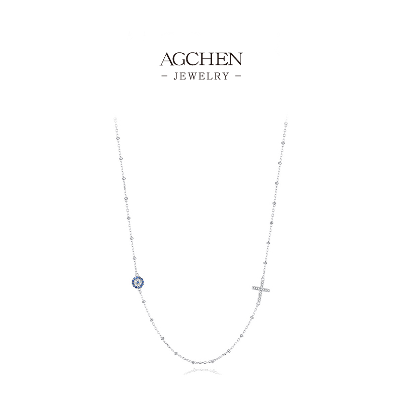 AGCHEN Evil Eye and Cross Necklace 925 Sterling Silver Spiritual Protection Jewelry AGRHN1381