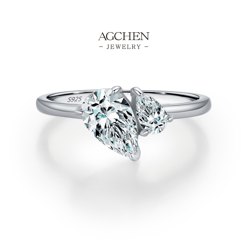 AGCHEN Celestial Dewdrop Ring 925 Sterling Silver Liquid Light Jewelry AGRHR1781