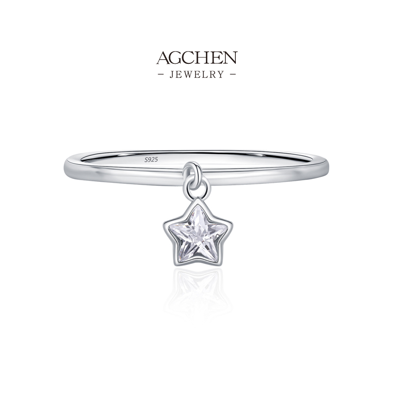 AGCHEN Twinkle Star Ring 925 Sterling Silver Celestial Night Jewelry AGRHR1936