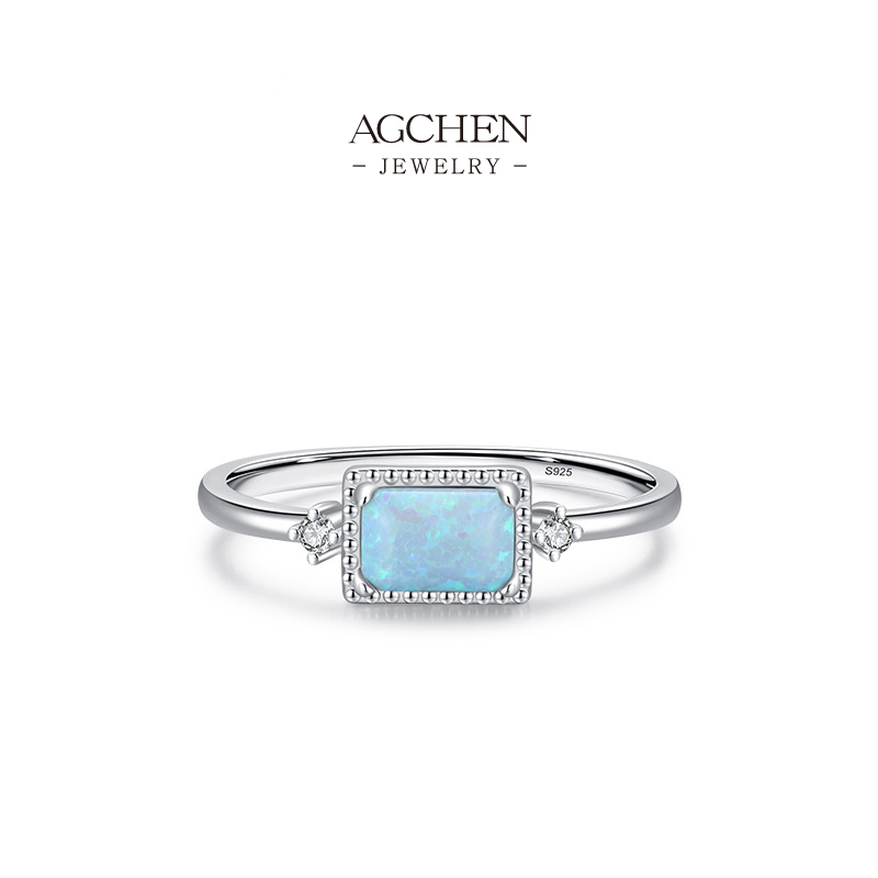 AGCHEN JEWELRY Opal Statement Ring 925 Sterling Silver Iridescent Artistry Collection AGRHR1043