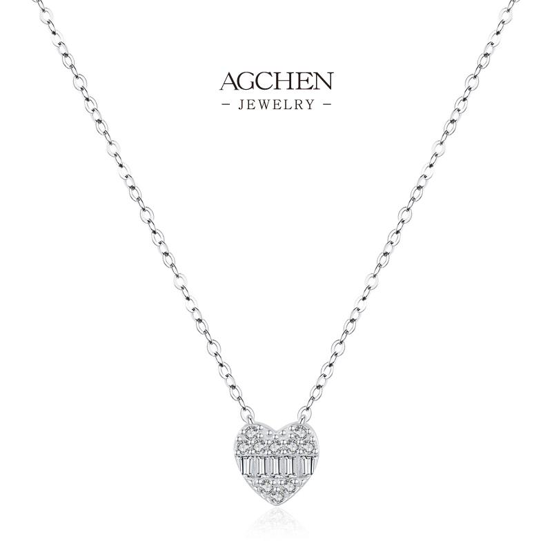 AGCHEN Heart Shaped Solitaire Pendant 925 Sterling Silver Valentine's Gift AGRHN1540
