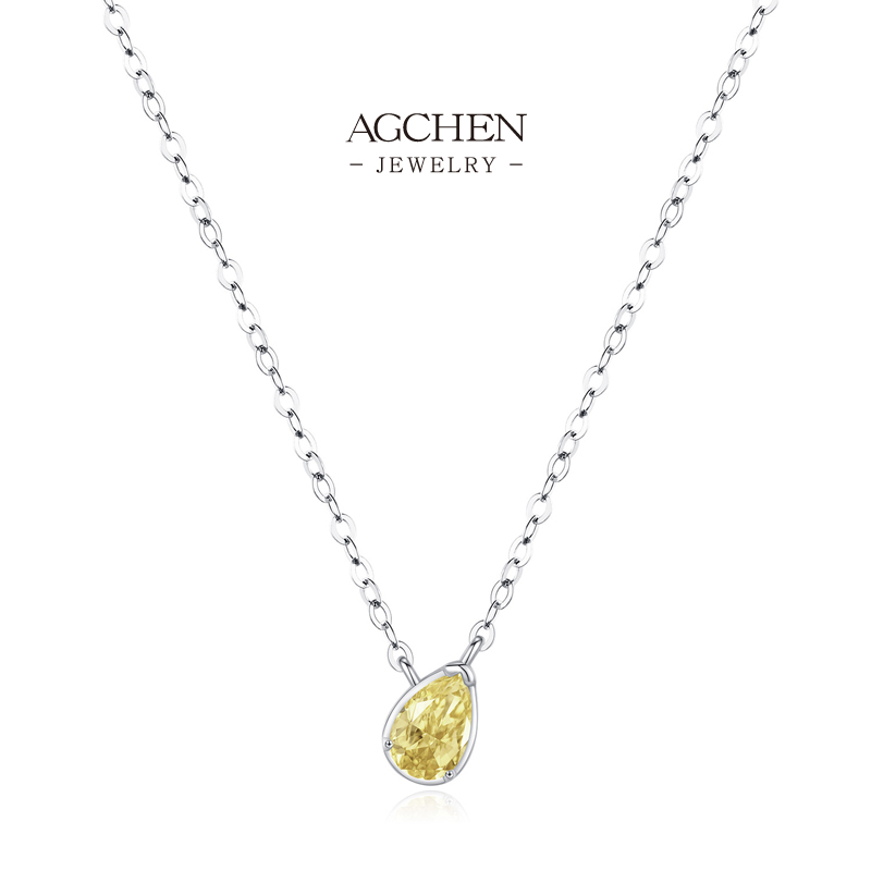 AGCHEN 925 Silver Teardrop Champagne Zircon Pendant Necklace for Women AGRHN1630