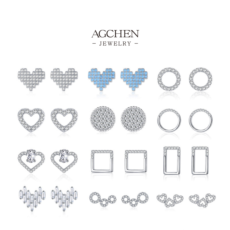 AGCHEN Triangular Cut Zircon Stud Earrings 925 Sterling Silver Geometric Statement Jewelry AGYGE808