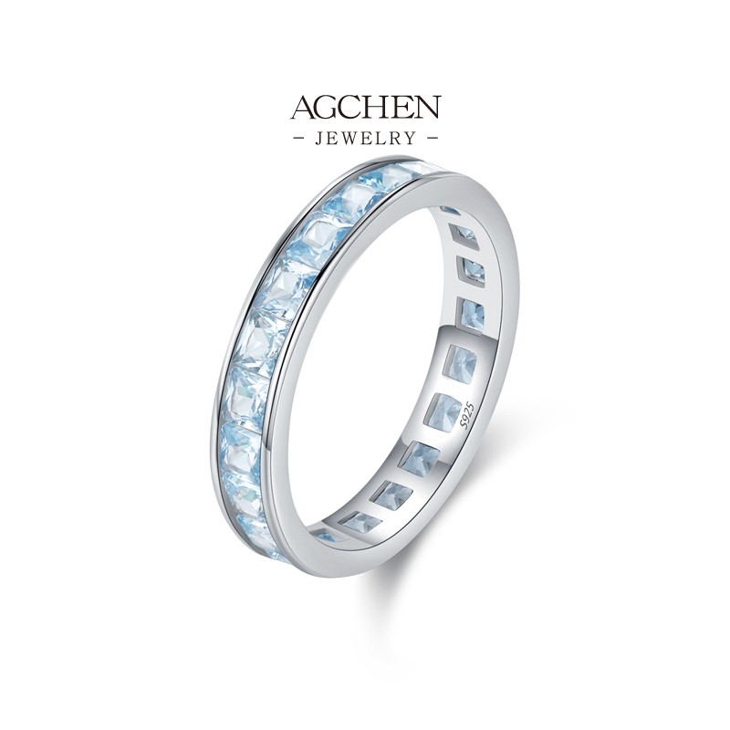 AGCHEN JEWELRY Sea Blue Zircon Ring 925 Sterling Silver Ocean Tone Jewelry AGRHR1783 