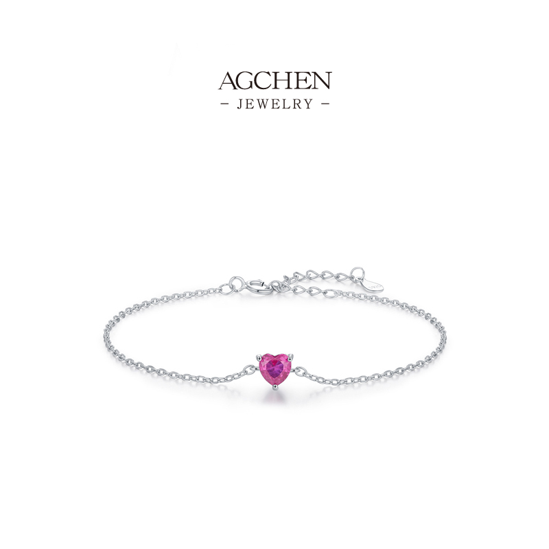 AGCHEN Heart Shaped Zircon Link Bracelet 925 Sterling Silver Couples Love Token Jewelry AGRHB1727