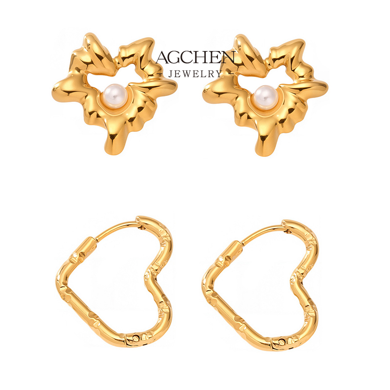 AGCHEN Stainless Steel Woven Heart Hoop Earrings Artisan Design AG JEWELRY AGF391