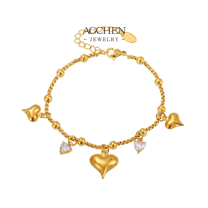 AGCHEN Stainless Steel Multi Pendant Heart Charm Bracelet Layered Gift Set AGE596