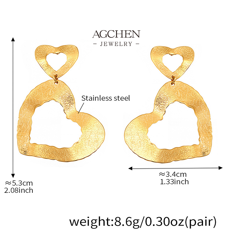 AGCHEN Stainless Steel Open Heart Earrings Minimalist Dainty Jewelry AGF384