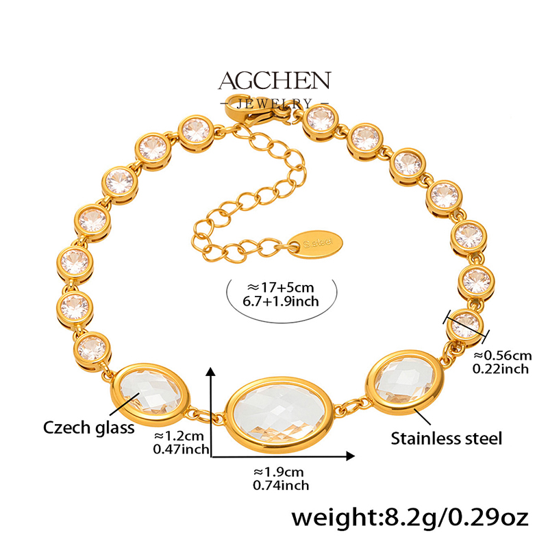 AGCHEN Stainless Steel Multi Color Oval Zirconia Bracelet Full Crystal Collection AGE655