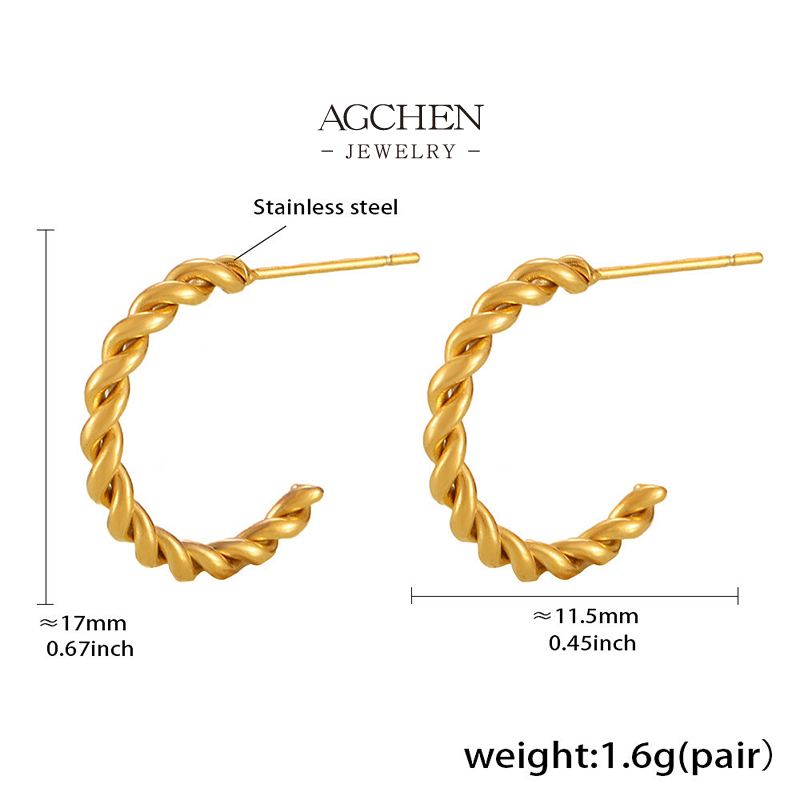 AGCHEN Textured C Shape Hoop Earrings Modern Geometric Collection AG JEWELRY AGF1418