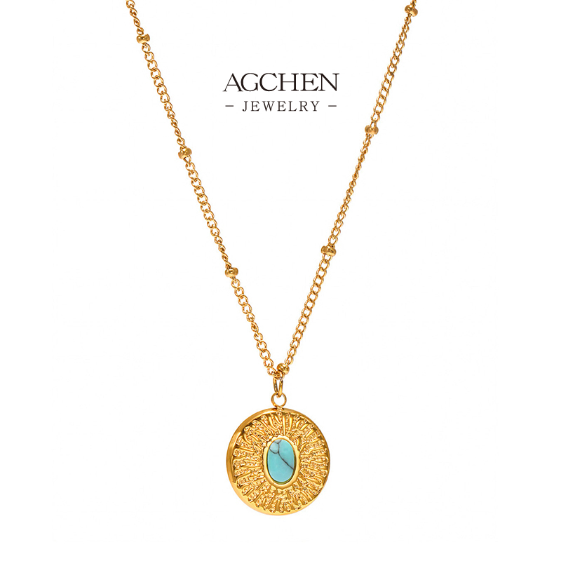 AGCHEN Turquoise Stone Beaded Bracelet And Necklace Set Boho Chic Jewelry AGP1179