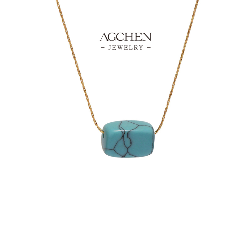 AGCHEN Malachite Stone Stainless Steel Statement Necklace For Women AGP594