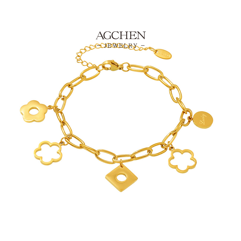 AGCHEN Stainless Steel Four Leaf Clover Charm Bracelet Lucky Gift Collection AGE603