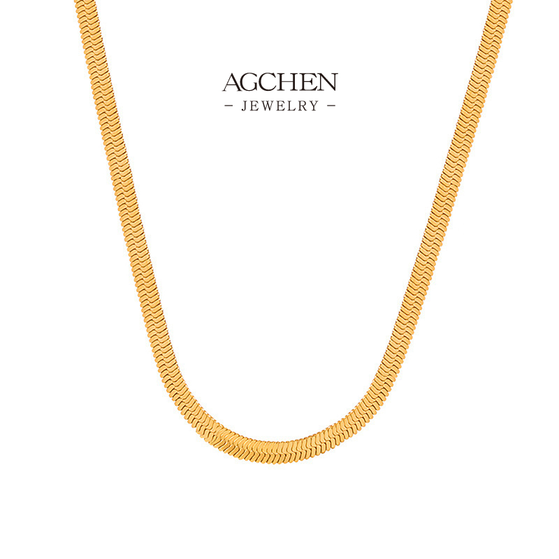 AGCHEN Stainless Steel Snake Chain Necklace Hypoallergenic Layering Jewelry AGP1694