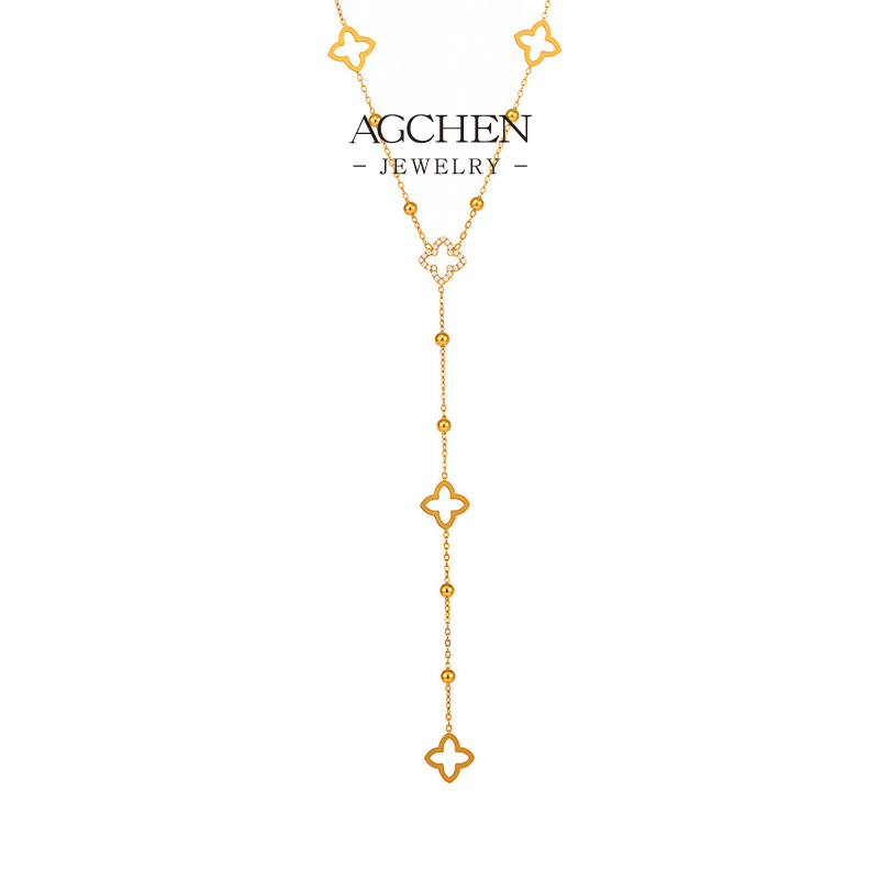 AGCHEN Stainless Steel Four Leaf Clover Choker Necklace Lucky Charm Gift AGP780