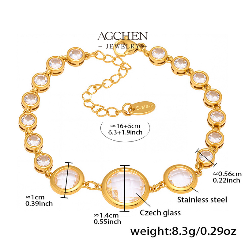 AGCHEN Stainless Steel Multi Color Full Zirconia Bracelet Rainbow Crystal Collection AGE653