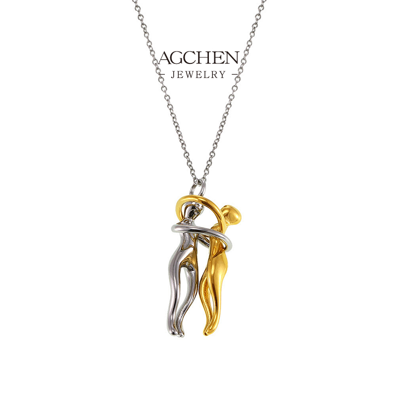 AGCHEN Stainless Steel Couple Dance Pendant Necklace Romantic Anniversary Gift AGP2150
