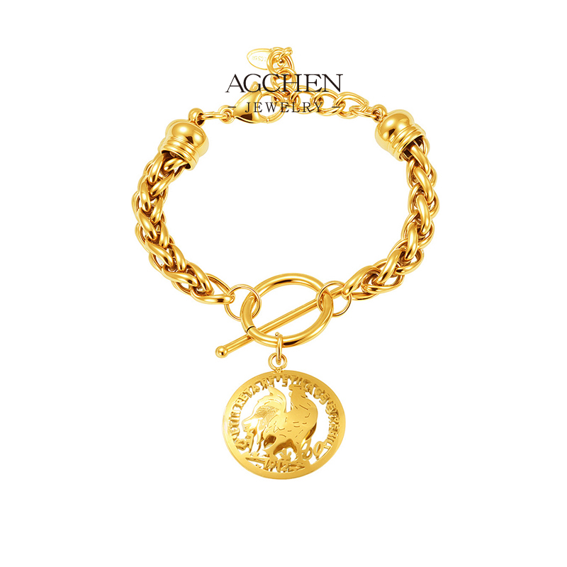 AGCHEN Stainless Steel OT Clasp Coin Charm Bracelet Roman Empire Style AGE598