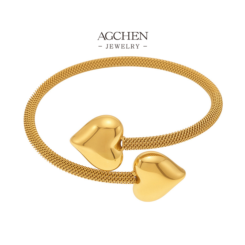 AGCHEN Stainless Steel Open Heart Bangle Romantic Gift Jewelry AG JEWELRY AGZ421