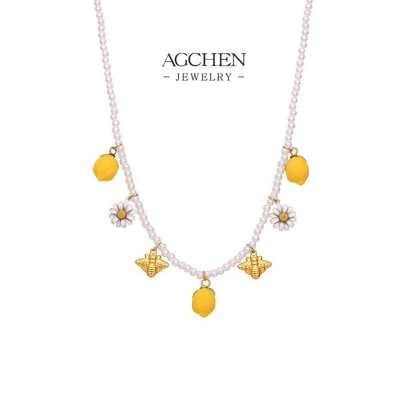 AGCHEN Lemon Theme Jewelry Set Necklace Earrings Bracelet Fresh Citrus Collection AGTXP288