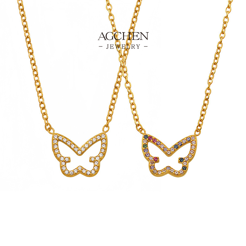 AGCHEN JEWELRY Butterfly Pendant Necklace Stainless Steel Nature Inspired Jewelry Gift AGP2000