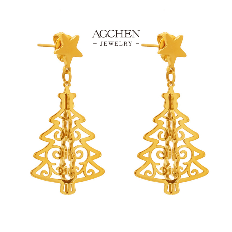 AGCHEN Stainless Steel Christmas Tree Earrings Holiday Party Jewelry Gift Set AGF571