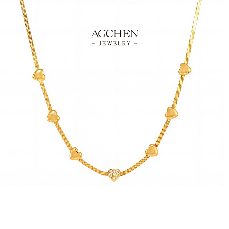 AGCHEN Multi Charm Heart Necklace Stainless Steel Layered Narrative Jewelry AGP1180
