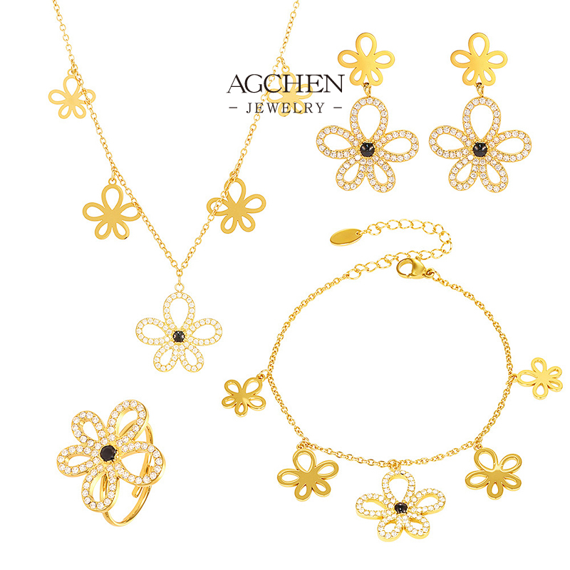 AGCHEN Floral Jewelry Set Necklace Earrings Multi Charm Garden Party Collection AGTXP293