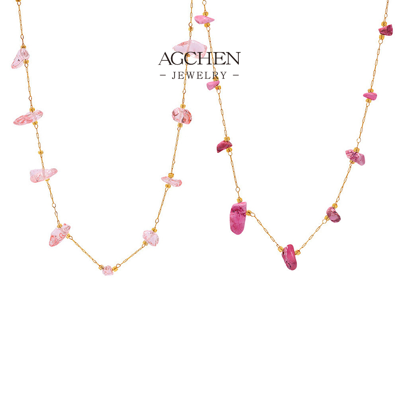 AGCHEN Natural Gemstone Stainless Steel Necklace BSCI Certified Jewelry Supplier AGP2155