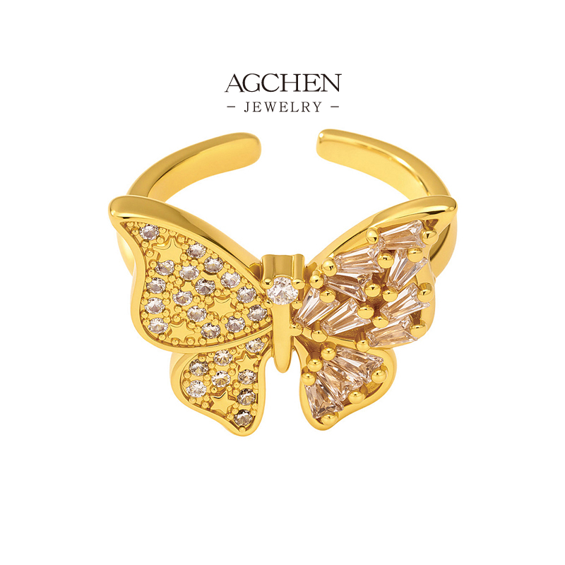 AGCHEN Stainless Steel Butterfly Ring Nature Theme Jewelry Custom Manufacturer Small MOQ AGA778