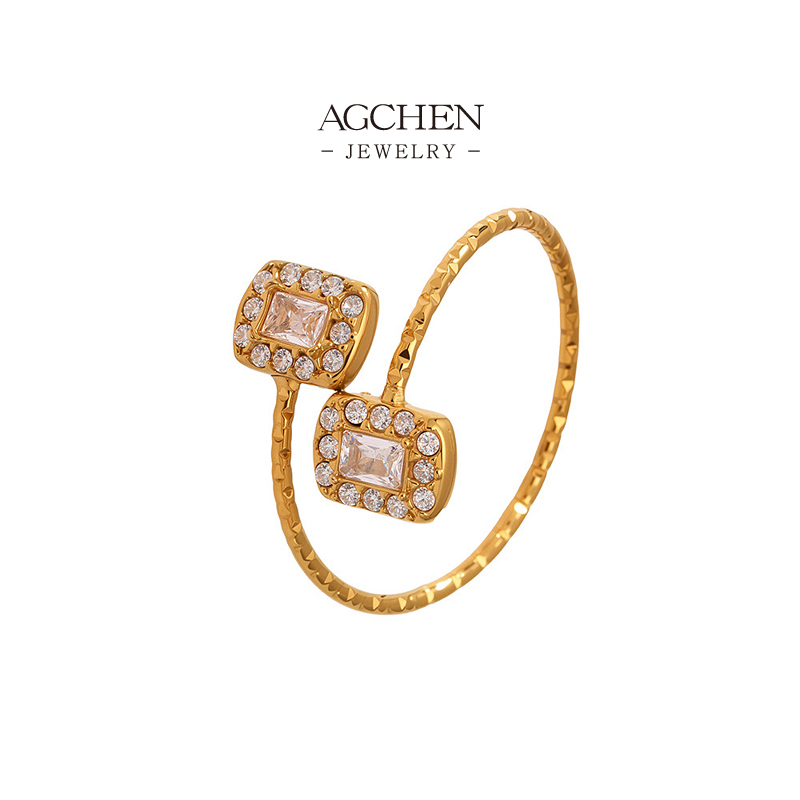 AGCHEN Stainless Steel Adjustable Square Zirconia Open Ring OEM Service Available AGA762