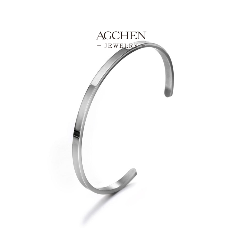 AGCHEN Men's Polished Stainless Steel Bangle Minimalist Jewelry Line Volume Supplier AGCZ045